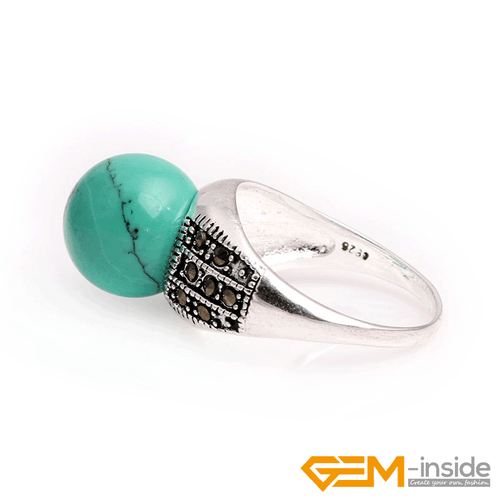 Fashion Gemstone Bead Rings Tibetan Silver Marcasite Jewelry Gift 12mm Christmas - Picture 6 of 60