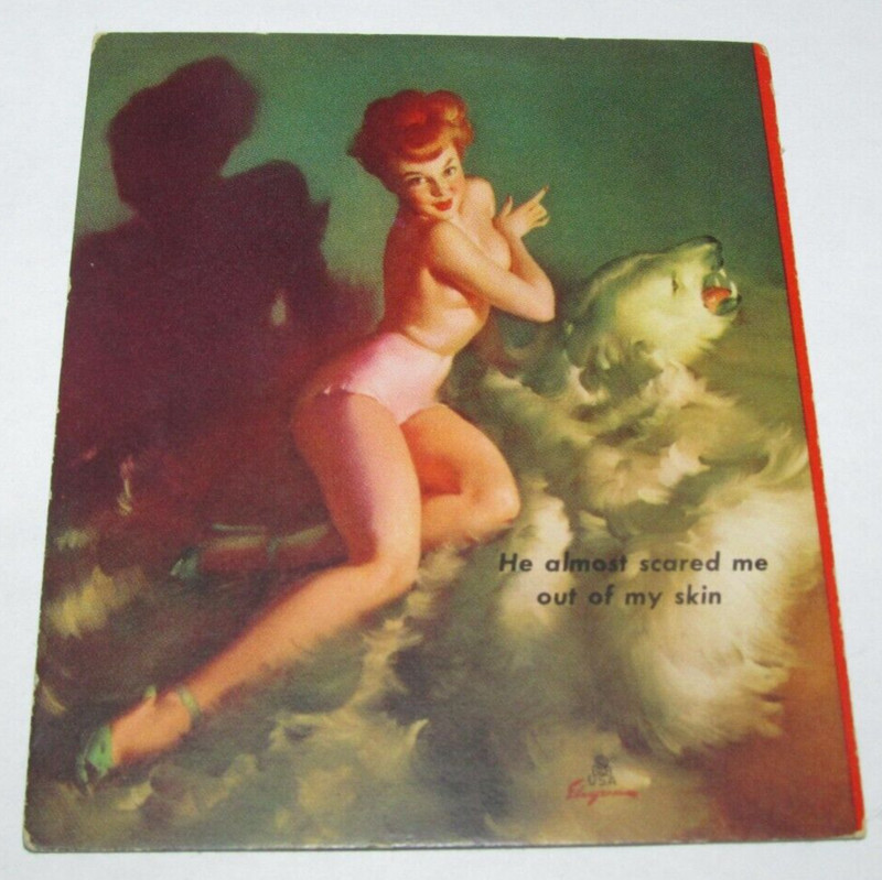 ELVGREN "He almost scared me out of my skin" 1940s PIN-UP CHEESECAKE Ink Blotter
