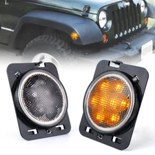 Xprite Front Fender LED Side Marker Light Smoke Lens for 07-18 Jeep Wrangler JK