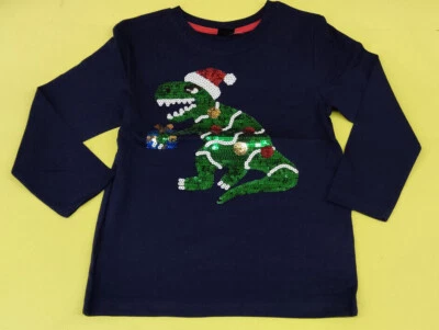 KIKI & KOKO KIK Weihnachten Langarmshirt Dino mit Weihnachtsmütze und Geschenk dunkelblau NEU