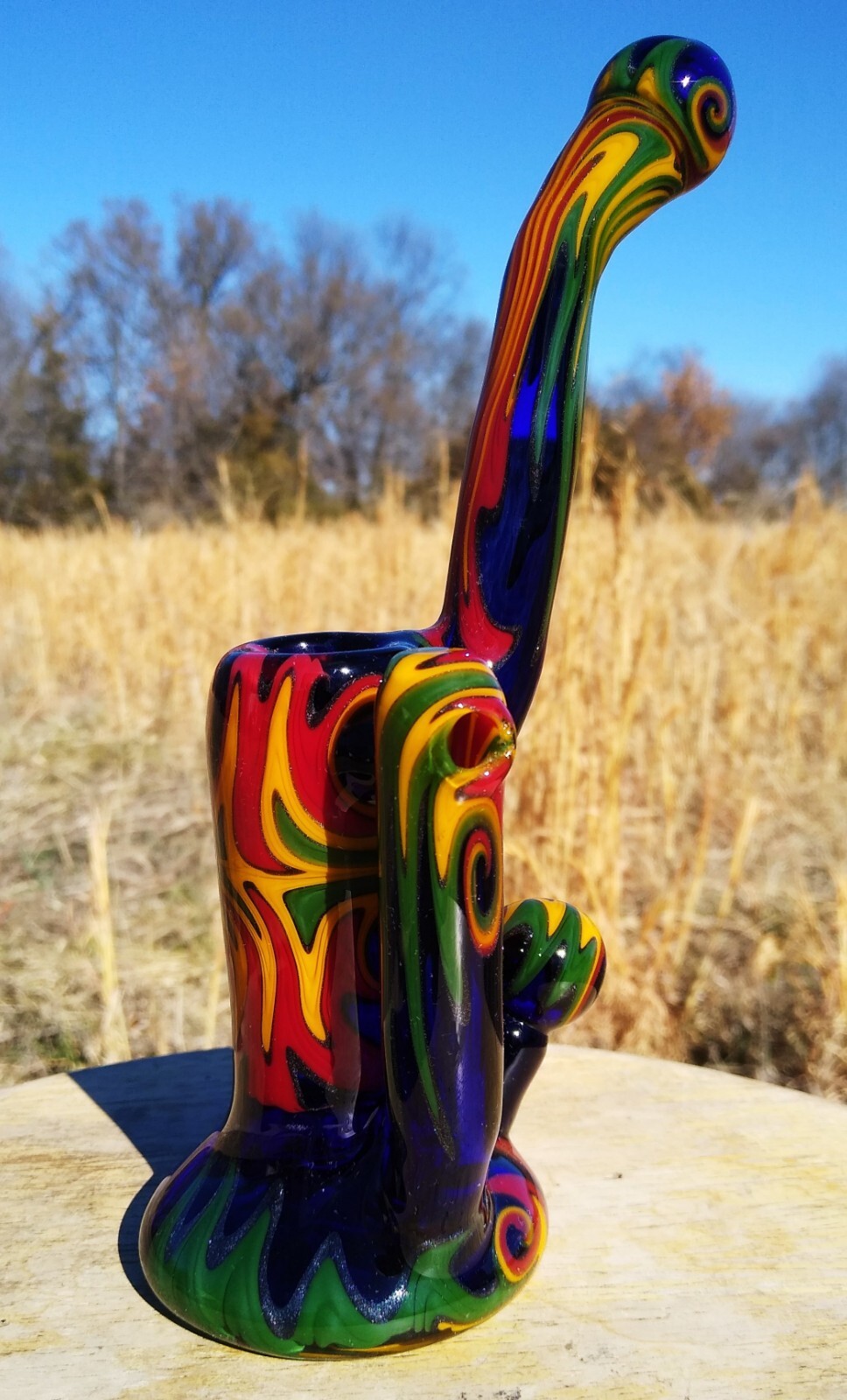 Rasta Glass Tobacco Stand Up Sherlock Bubbler Pipe