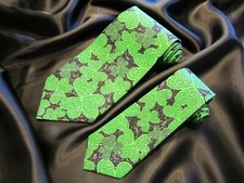 St Patrick's Day Ties Men  Boys Green Shamrocks on Black St Pat's Day