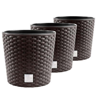 3x Blumentopf Blumenkübel Rattanoptik Übertopf Pflanzkübel Round 20 cm Umbra
