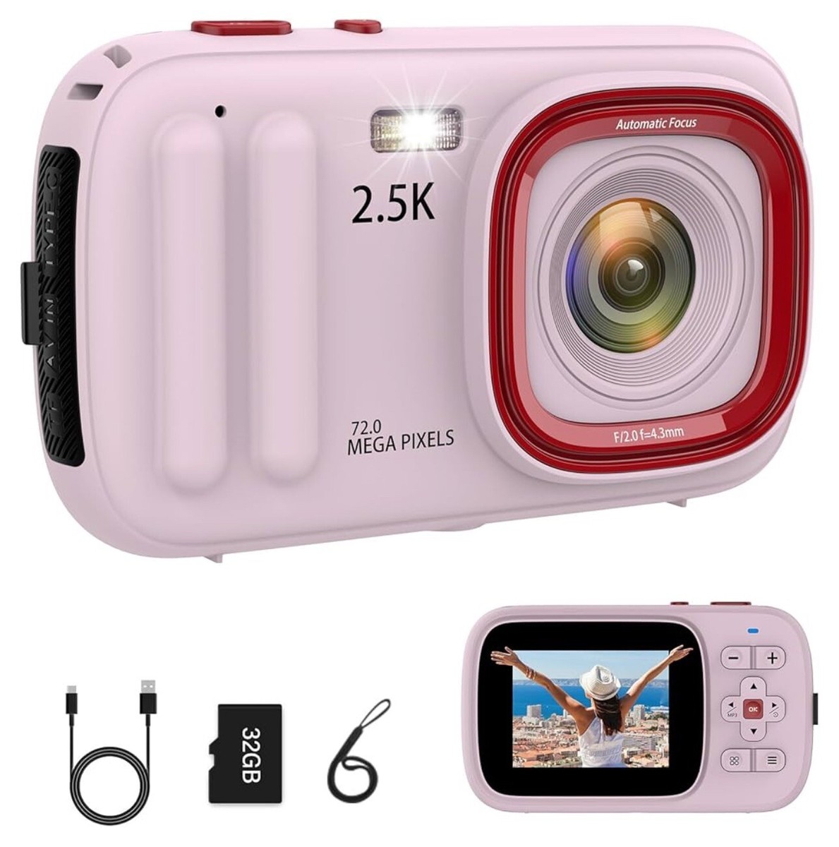 Digital Camera 72MP 2.5K Compact Point and Shoot Camera, 16X Zoom