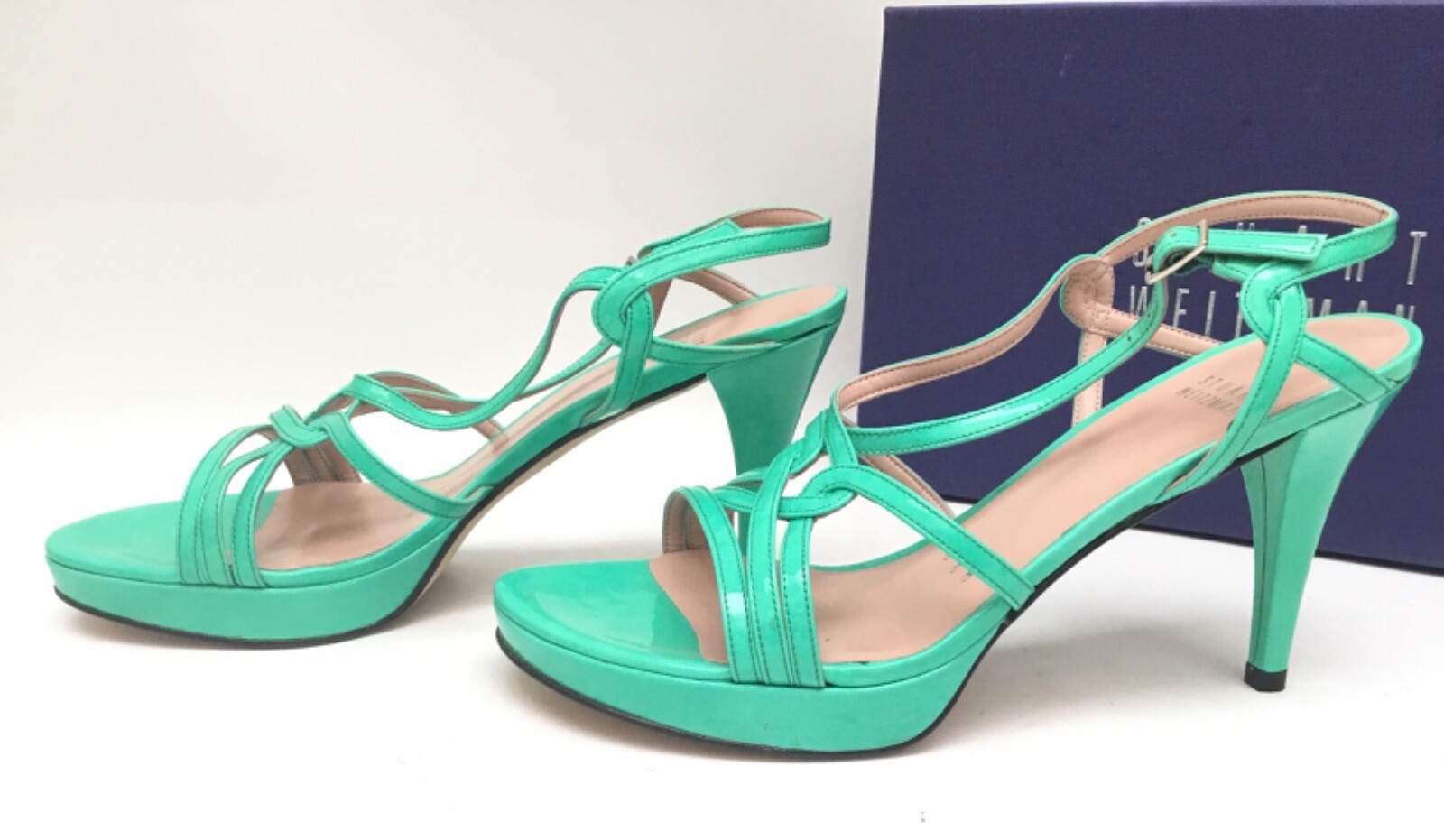 Stuart Weitzman ON MY WAY Green Strappy Slingback Heels 8.5 New in Box