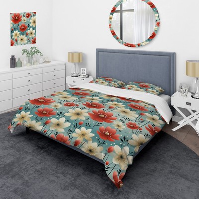 Designart ''Red Coastal Harmony Floral Pattern I'' Beige