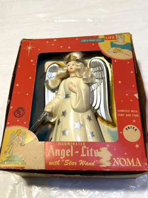 Vtg NOMA Illuminated Angel-Lite w Star Wand Christmas Tree Topper