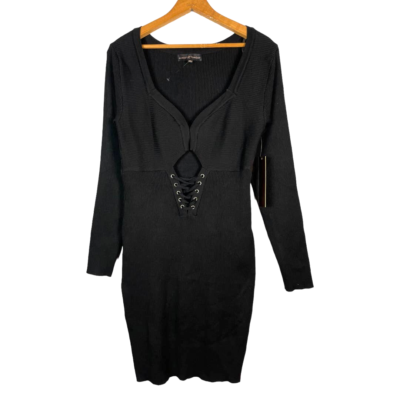 NEW Almost Famous Black Cut Out Rib Laced Up Sweater Dress Size: XL | eBay