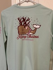 Vineyard Vines Girl's Reindeer Whale Long Sleeve Light Green T-Shirt M 10-12 NWT