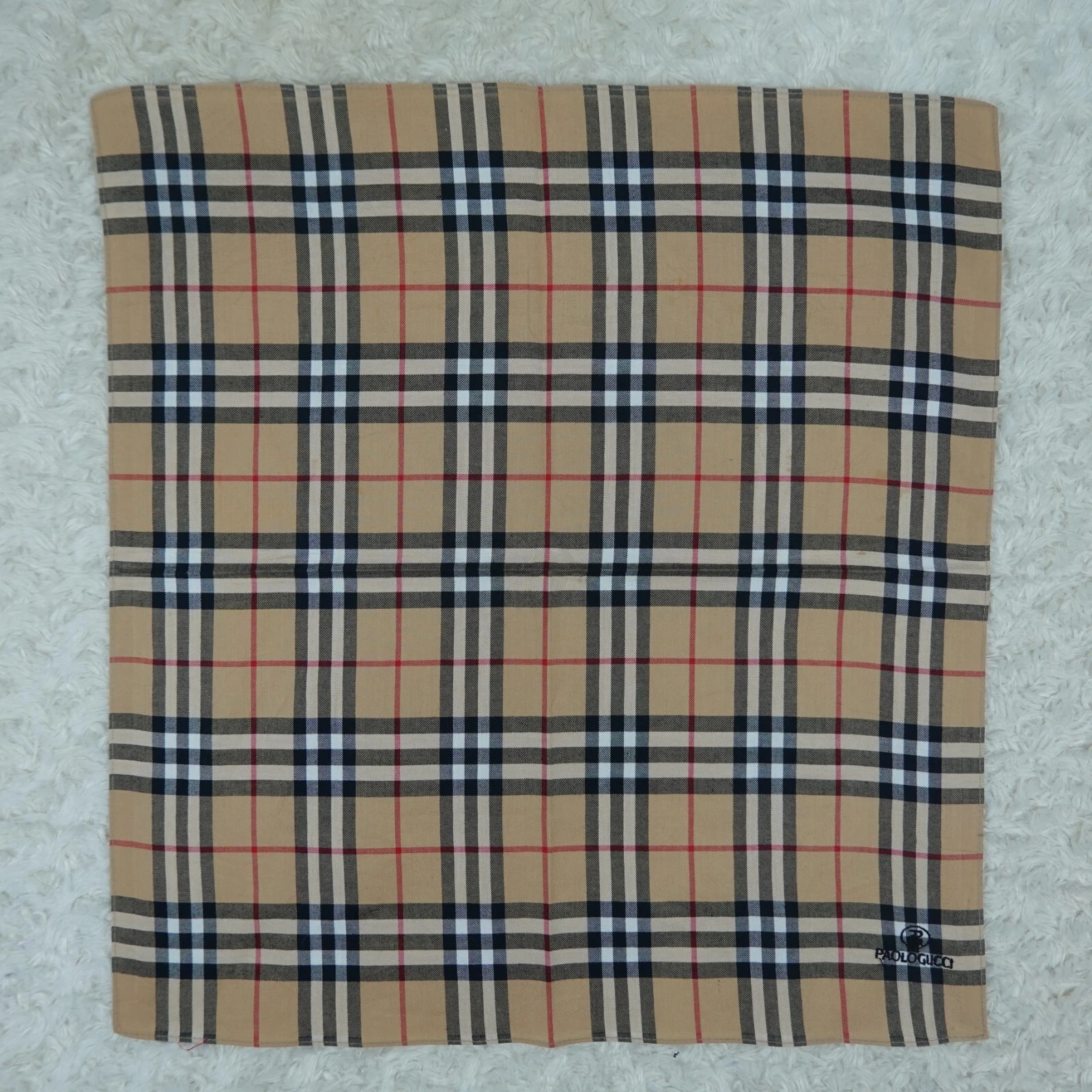 PAOLO GUCCI Foulard beige à carreaux coton foulards poche carré 17
