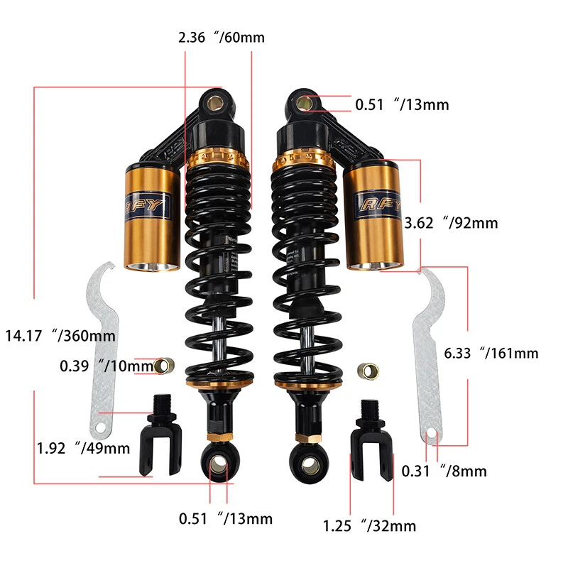 Amortiguador de aire trasero 320 mm 12,5 pulgadas suspensión apto para motocicleta Honda Yamaha Foto 2 de 4