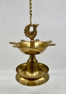 MOVING SALE! Vintage Brass Indian Seven Wick Peacock Hanging Oil Lamp Decor