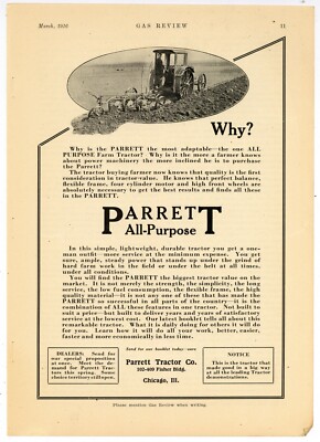 1916 Parrett Tractor Co. Ad: All Purpose Tractor - Chicago, Illinois