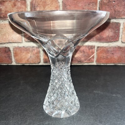 Vintage Large 6 Inch Spiral Hand Cut Lead Crystal Glass Statement Vase