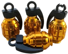 4x Grenade Wheel Tire Valve Cap Stem Cover For Bike, Car, Trucks Yellow