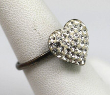 Vintage sterling silver 925 sparkle clear crystals white heart cocktail ring SZ7