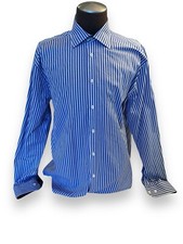 Pronto-Uomo Long Sleeve Blue Striped Button Down Dress Shirt Size XL Pre-owned