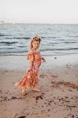 Girls zoe Dress Size 5-6 mustard Floral maxi high low Dress Boho