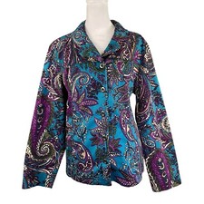 Additions by Chico's 2 L 12 Lightweight Jacket Blue Purple Paisley Button Up
