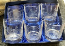 6 Etched Game Bird Glass Tumblers Pheasant Grouse Woodcock Snipe Duck Partridge