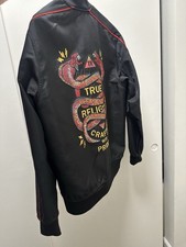 New TRUE RELIGION Men Two Tone Vintage Red & Black Reversible Bomber Jacket