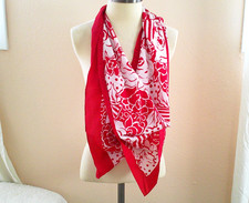Specialty house 100 Silk Red White Roses Scarf Shall Wrap 34" Square, Vintage