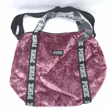 Victoria Secret PINK Logo Velvet Duffle Weekend Bag Dahlia Pink Double Strap