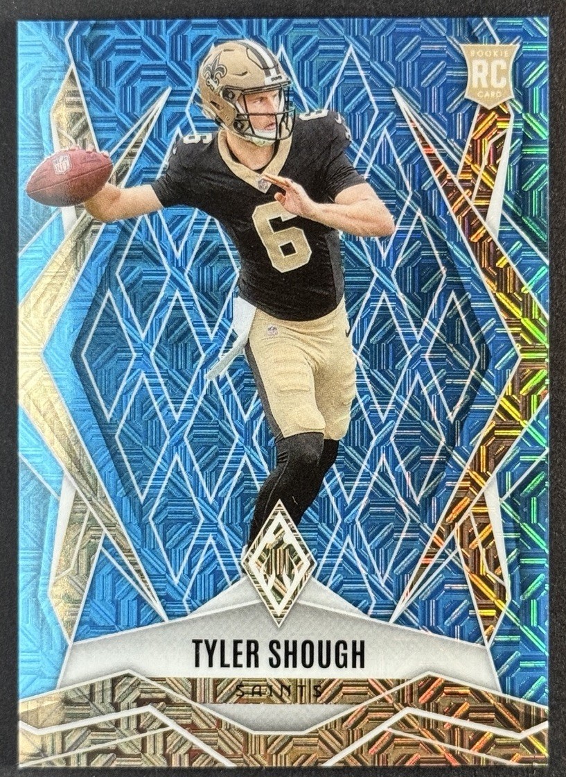 2025 Panini Phoenix Tyler Shough Light Blue Mojo /85 Rookie RC #169 Saints