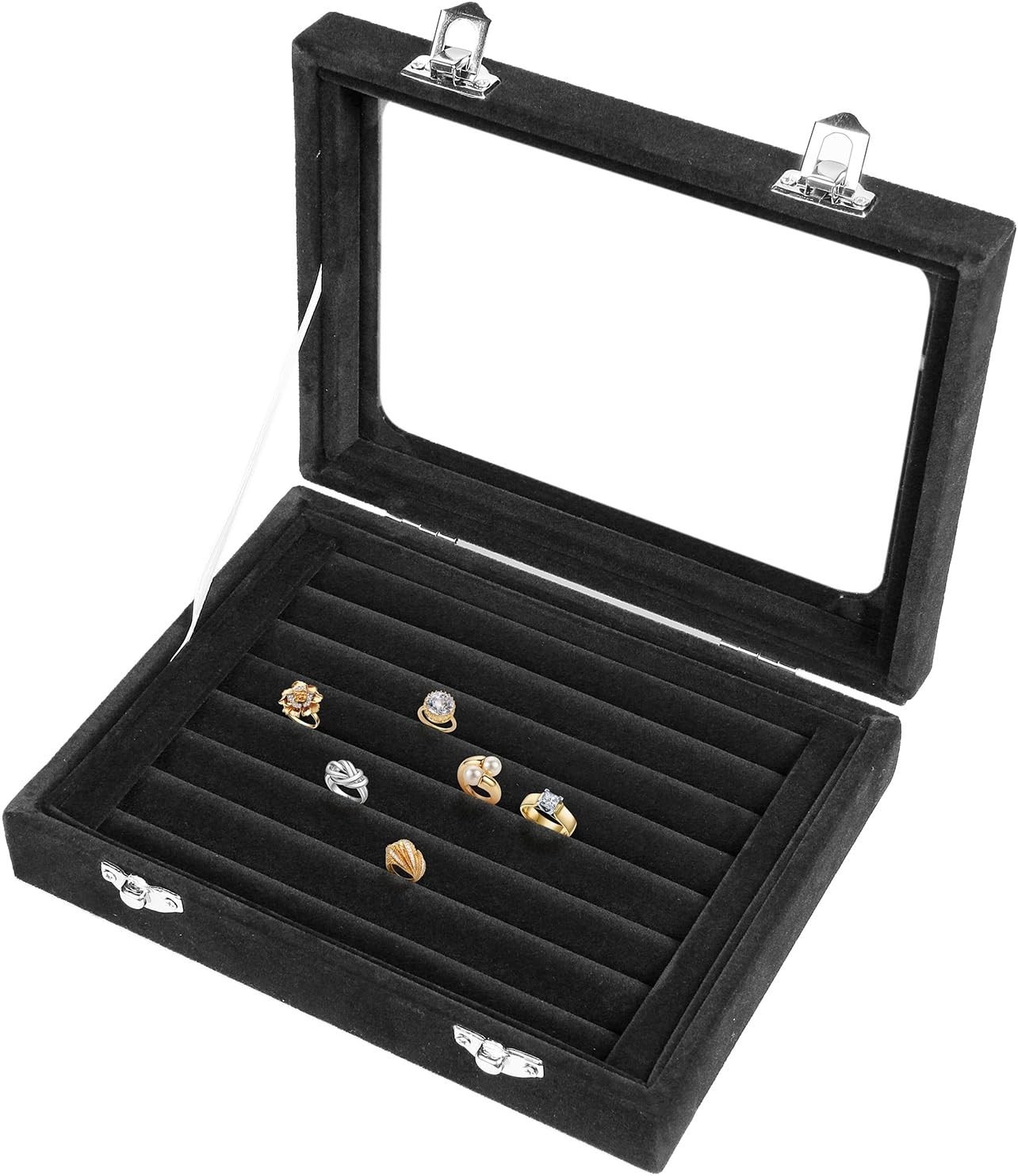 7-Slot Velvet Jewelry Box Organizer for Rings & Earrings-image