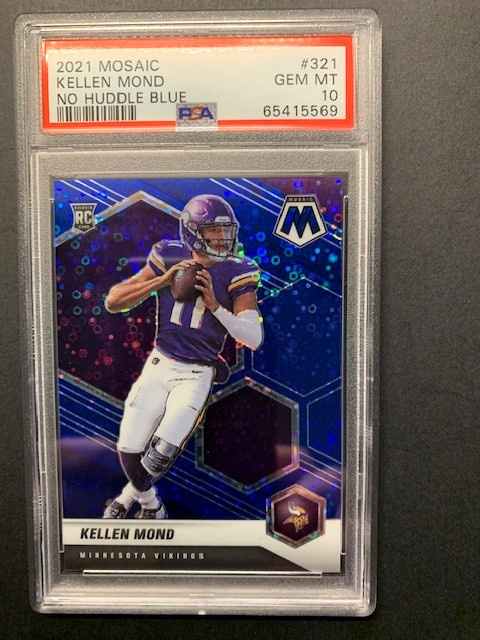KELLEN MOND PSA 10 2021 PANINI MOSAIC #321 NO HUDDLE BLUE PRIZM ROOKIE RC Â 39/75