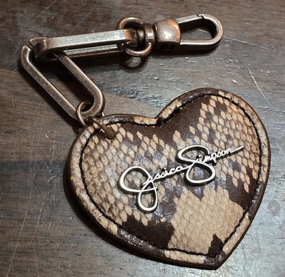 2 '' Jessica Simpson Fob Heart Snake Skin Reptile Pattern Keychain Charm Fob