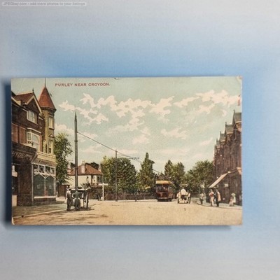 Purley Croydon Postkarte 1904 Surrey Milchhandel Wagen Straßenbahn