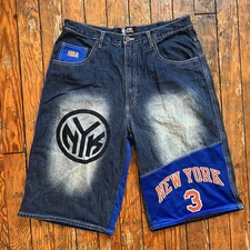 Vintage UNK Denim Jeans Shorts Jorts NY Knicks Marbury Mens 36 Baggy Y2K