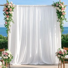 White Chiffon Backdrop Curtain Sheer Voile Window Arch Drapes 2 Panels