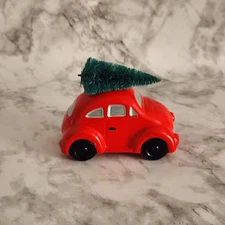 Department 56 Heritage Village Collection Red VW Bug Car Tree Hollow Ceramic 