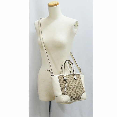 GUCCI 449241 GG Canvas Leather Beige Off-White Charm 2-Way Bag #PB16412