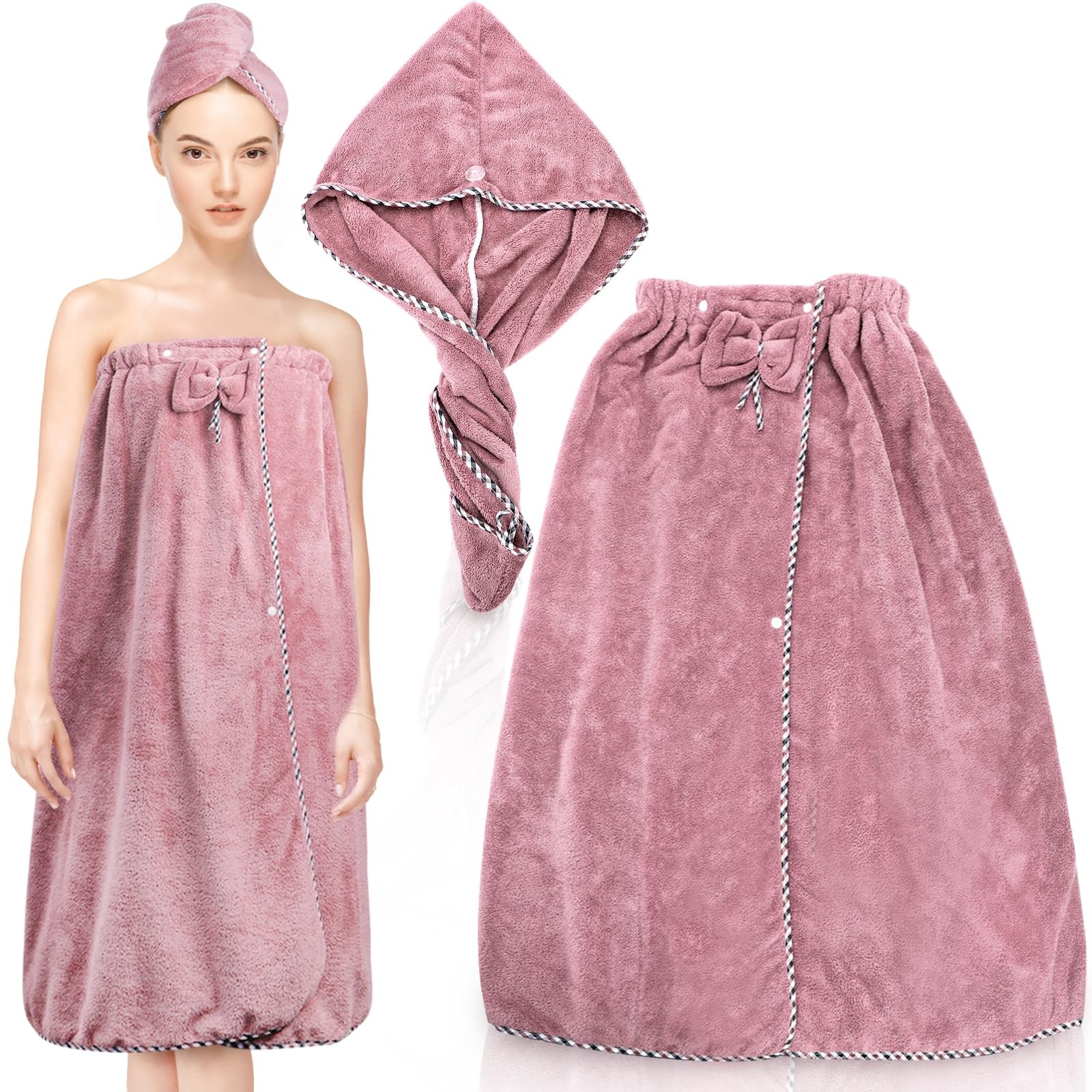 2 Pcs Bath Towel Wrap Set, Microfiber Soft Shower Towel with Head Cover, Adju...