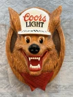 Vintage Coors Light Beer Wolf 3-D Face Sign Bar Pub Decor 14”x10”