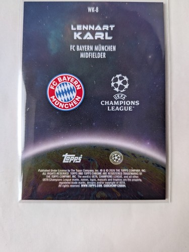 2025-26 Topps Chrome UEFA Wonderkids Lennart Karl WW-8 Bayern Munich RC - Photo 7 sur 7