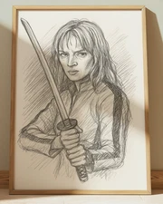 KILL BILL THE BRIDE DRAWING PRINT PORTRAIT SKETCH 8" x 10" KILL BILL WALL ART