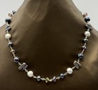 Faux Pearl & Black Bead Statement Necklace – Crystal Spacer Metallic Accent