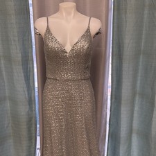 Silver Sequin V-Neck A-Line Gown Sleeveless Strappy Size 8 Lot #3