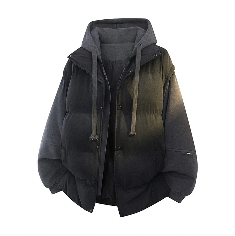 Men’s Hooded Puffer Jacket XL Fits Like L | Warm Cotton Padded Winter Coat Gray