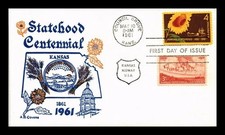 Product Image: KANSAS STATEHOOD CENTENNIAL SUNFLOWER 1961 A.B. CACHET FDC COMBO 1954 STAMP UN