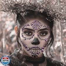 Halloween Rhinestone Suger Skull Face Tattoo Stickers Face Jewels Gems Day Of