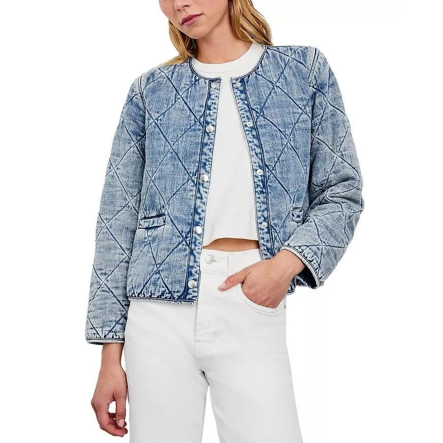 Rails Women Blue Denim Light Wash Ency Front Button Quilted Boxy Jacket Size XL - Image 2 of 4