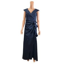 Xscape Women's Off Shoulder Ruffle Gown Dress Size 14 Navy Blue Formal Evening