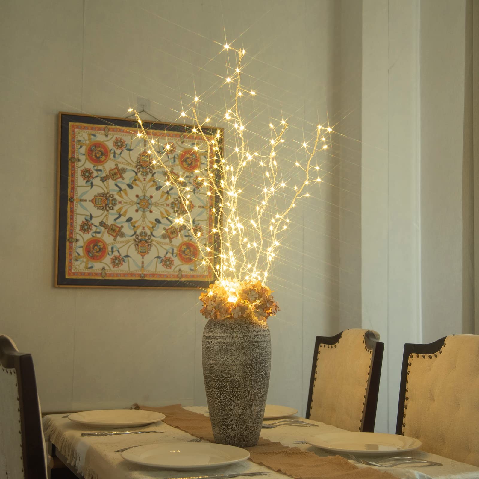 Branches lumineuses 114 LED à mémoire de forme et éclairage blanc chaud pour grand vase