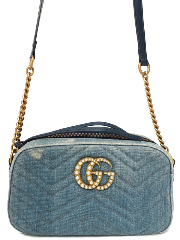 Gucci GG Marmont Denim Small Shoulder Bag in Blue