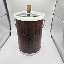 Vintage Kromex Ice Bucket Faux Wood Grain Chrome Lid MCM Barware Made in USA